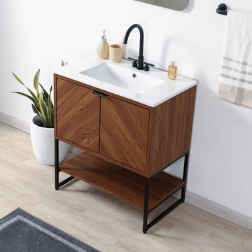 Juhl Chevron-Front Modern Minimalist 2-Shelf Bath Vanity Cabinet Only (Sink Basin Not Included)